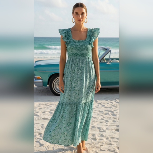 Tuckernuck Dresses & Skirts - Tuckernuck Seafoam Green Floral Smocked Maxi Dress Preppy Cottage